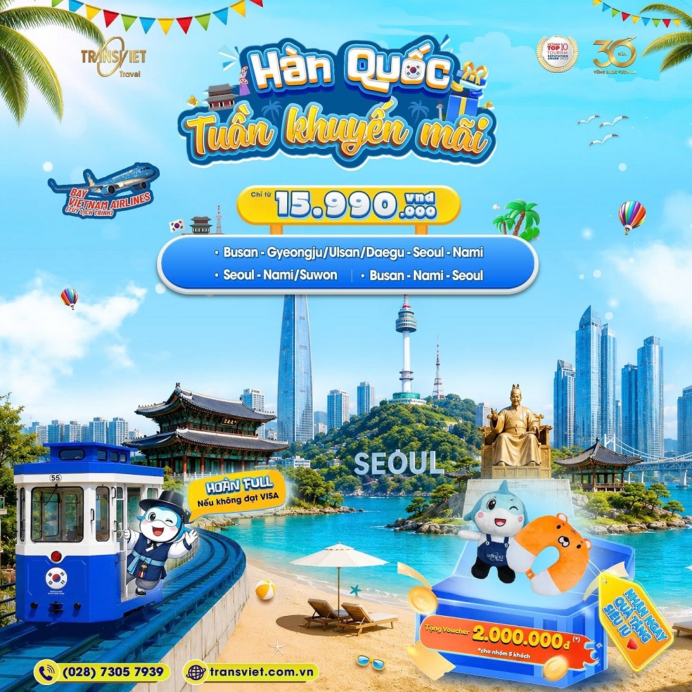 Rủ team đi H&agrave;n Quốc h&egrave; n&agrave;y, nhận voucher du lịch 2 triệu từ TransViet