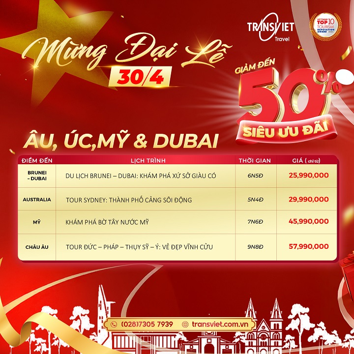 Khuyến m&atilde;i Ch&ugrave;m tour &Acirc;u-&Uacute;c-Mỹ & Dubai