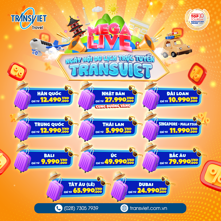Bảng gi&aacute; tour hot chỉ c&oacute; tại Mega live Ng&agrave;y hội du lịch TransViet trực tuyến 2025