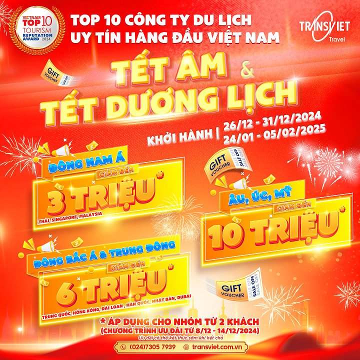 Giảm nh&oacute;m đến 10 triệu tour Tết Dương & &Acirc;m lịch 